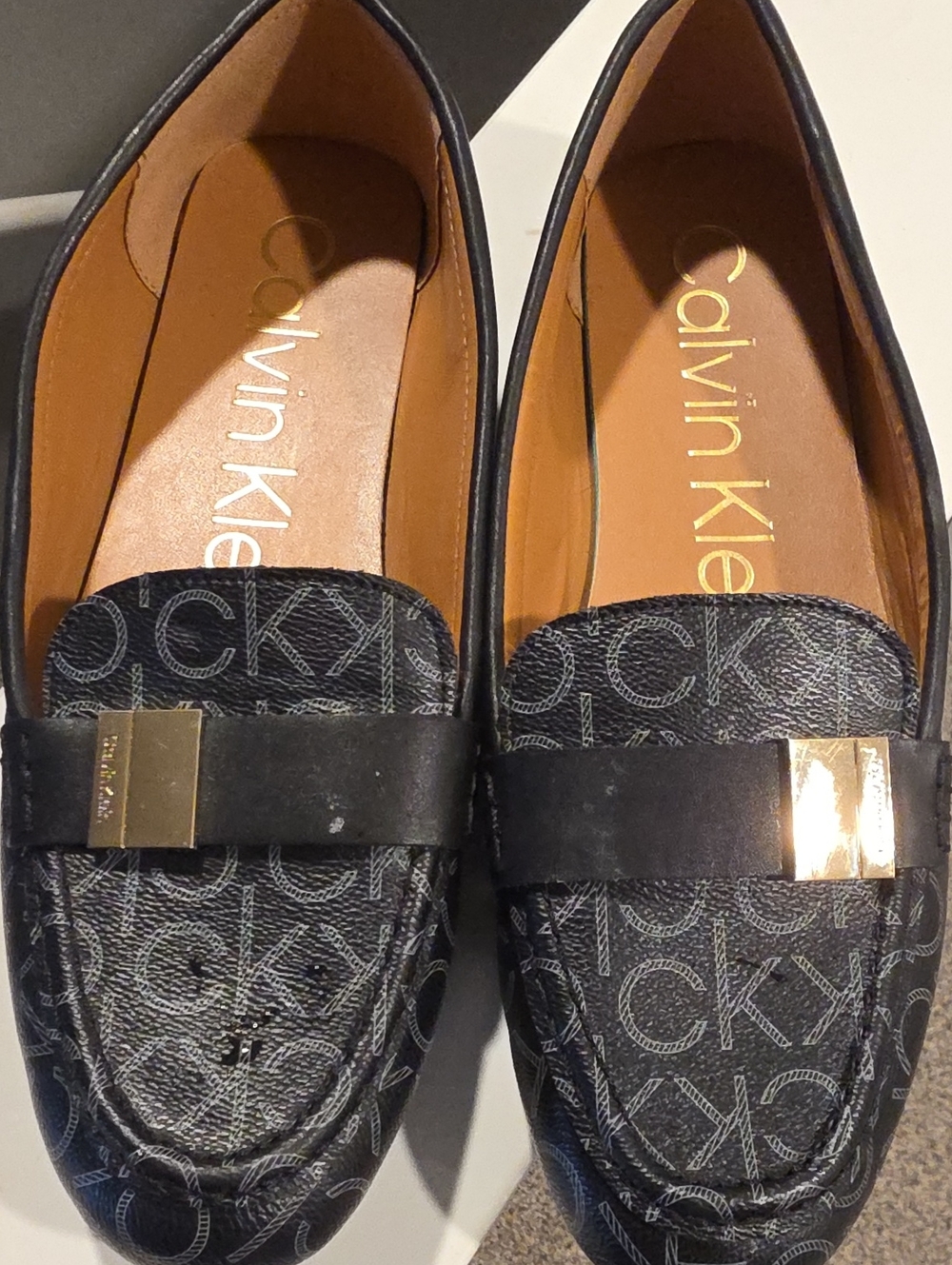 Calvin Klein Black Logo Loafers with Gold Accents